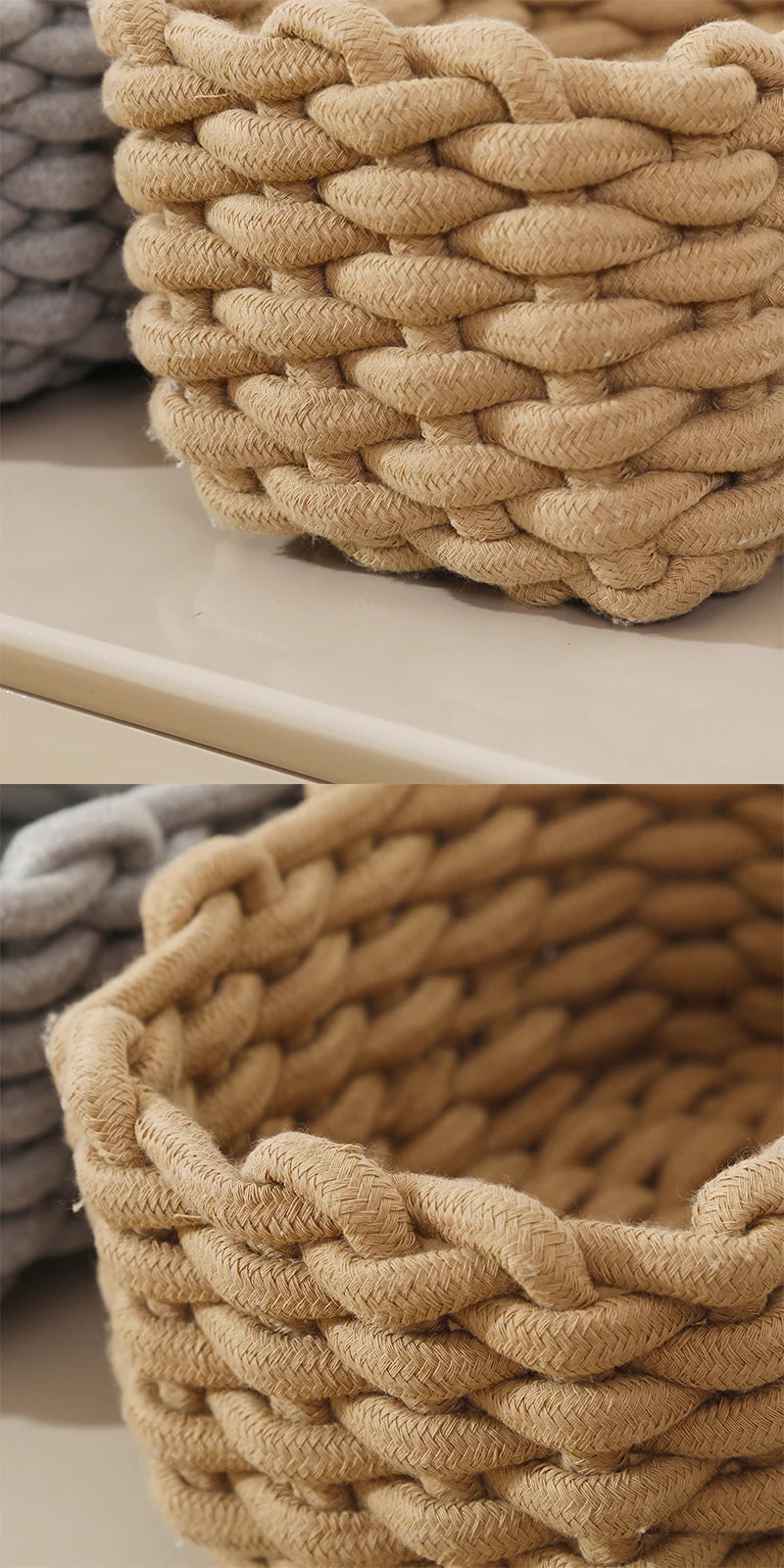 Grand panier en corde de coton fait main