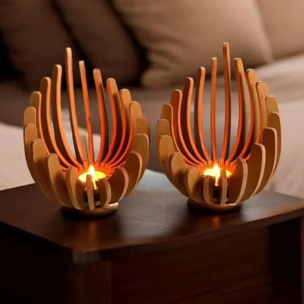 Bougeoir lotus en bois fait main
