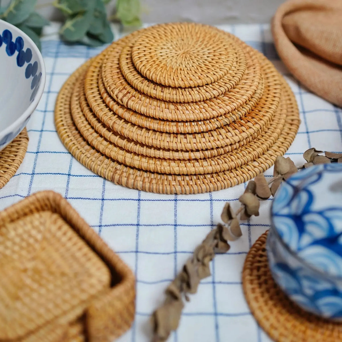 Set de 6 dessous de verre en rotin