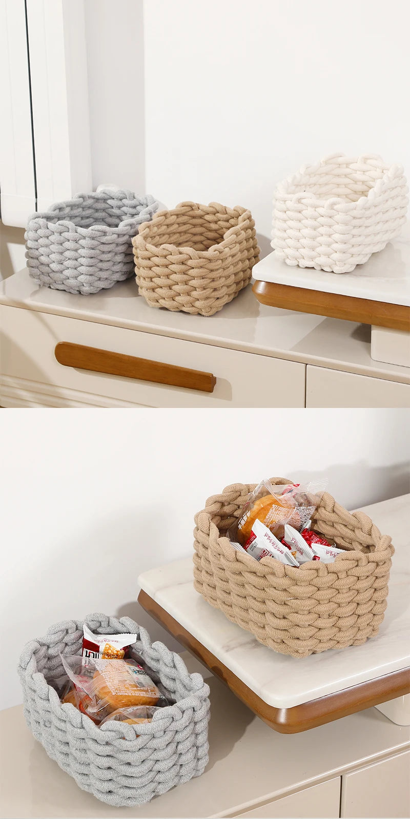 Grand panier en corde de coton fait main