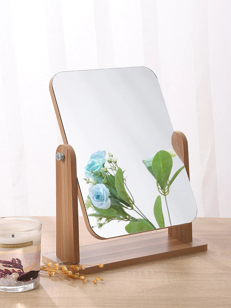 Miroir de maquillage sur pied bois