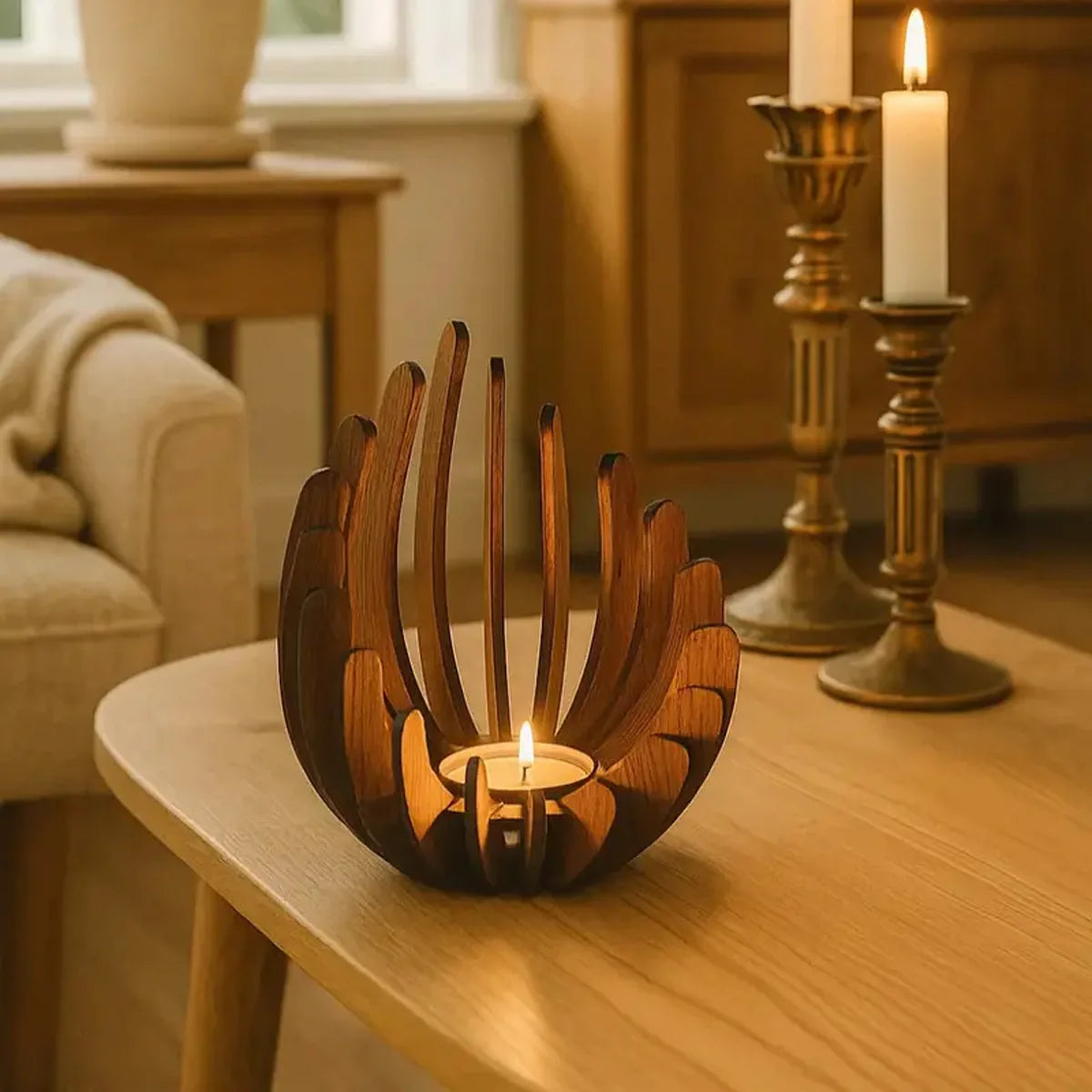 Bougeoir lotus en bois fait main