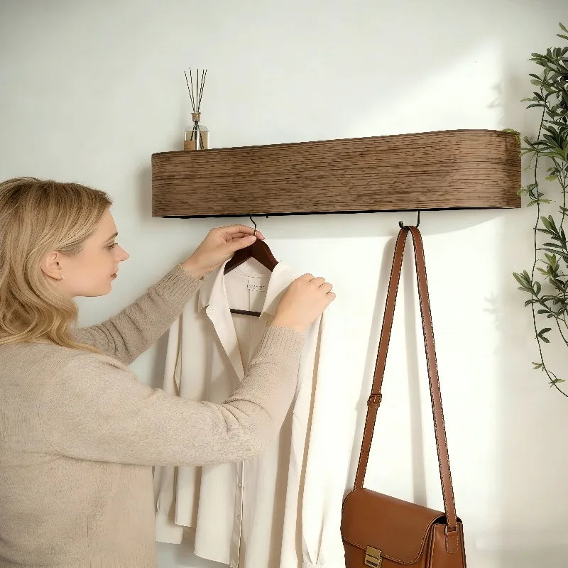 Portemanteau mural en noyer avec barre de suspension
