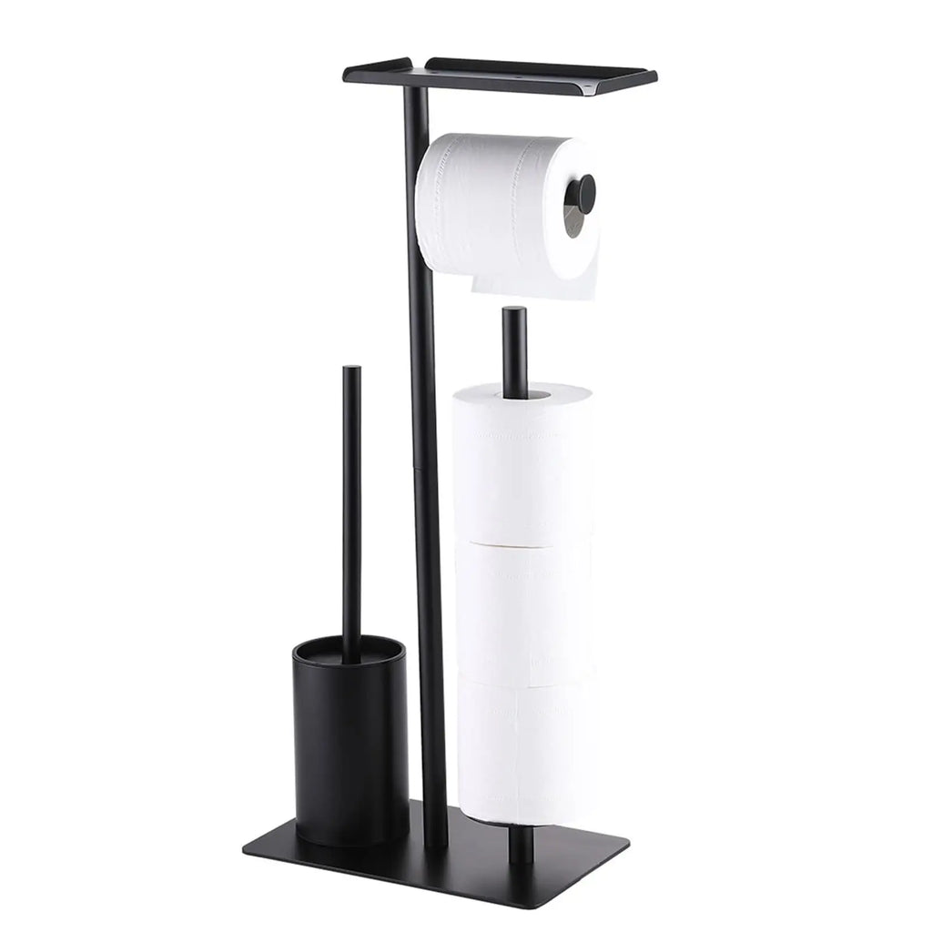 Ensemble WC sur pied, porte-rouleau et brosse, noir