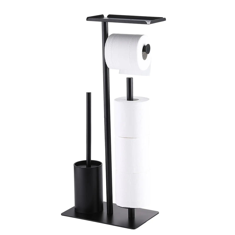 Ensemble WC sur pied, porte-rouleau et brosse, noir