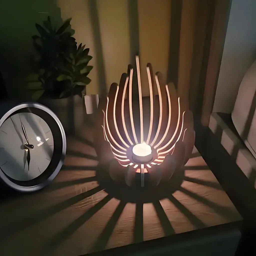Bougeoir lotus en bois fait main