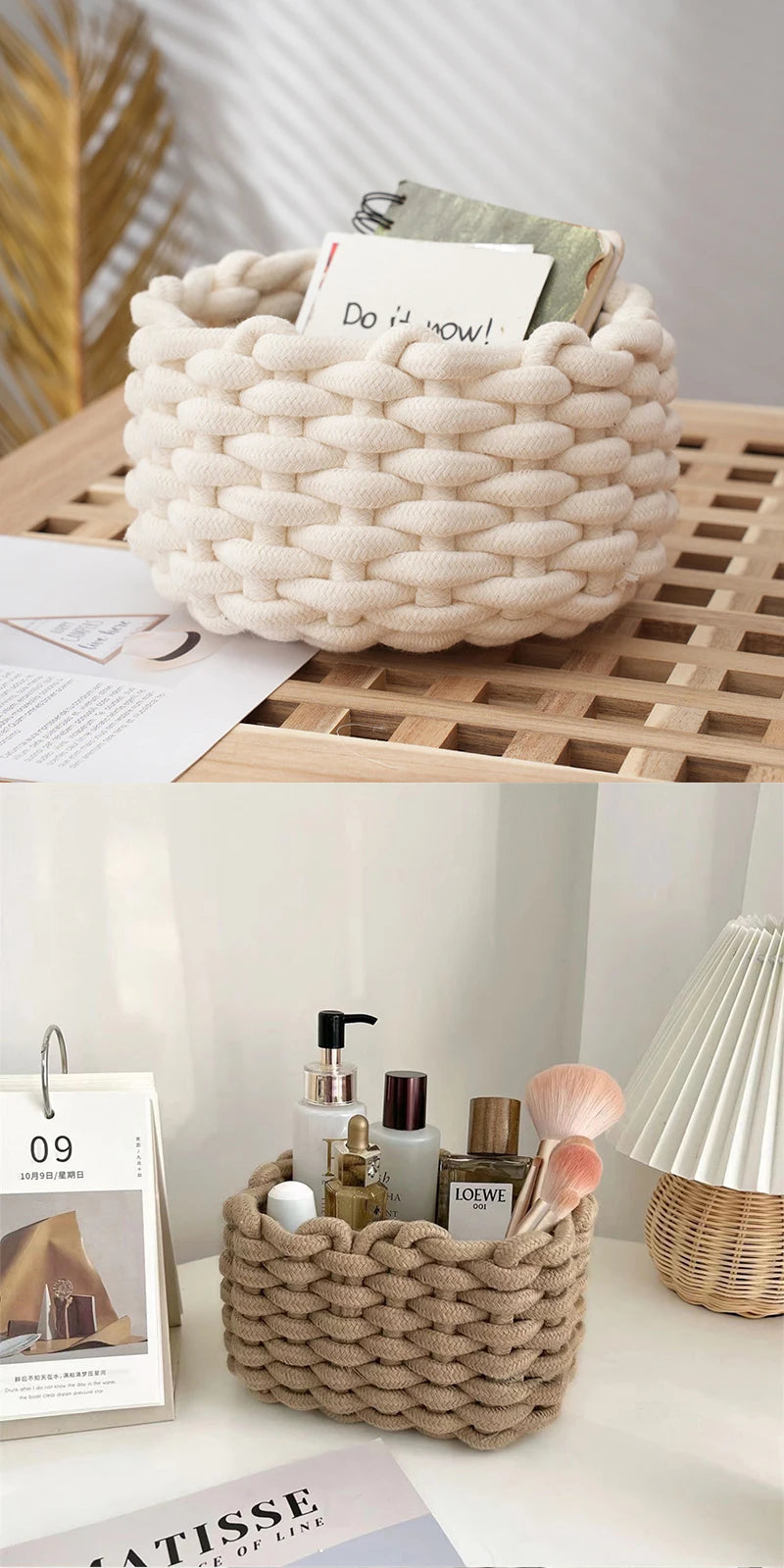 Grand panier en corde de coton fait main