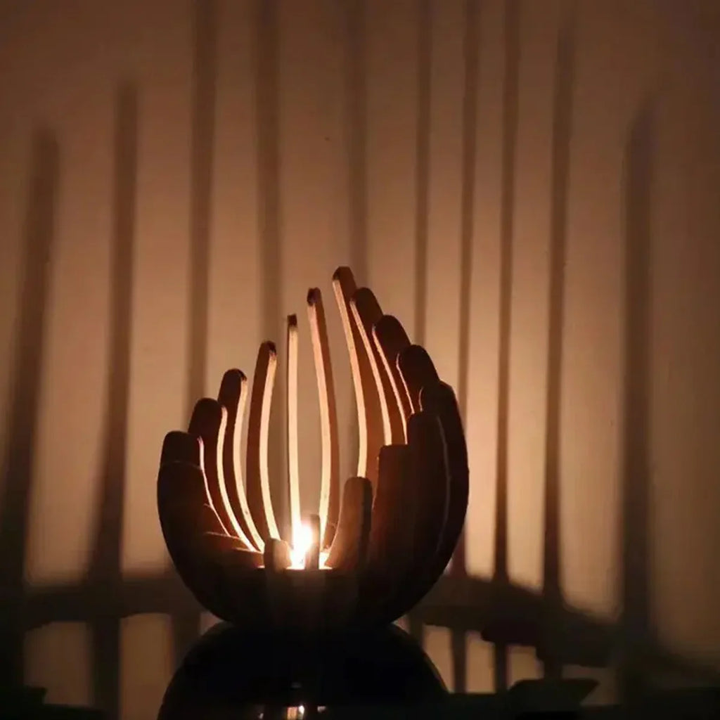 Bougeoir lotus en bois fait main