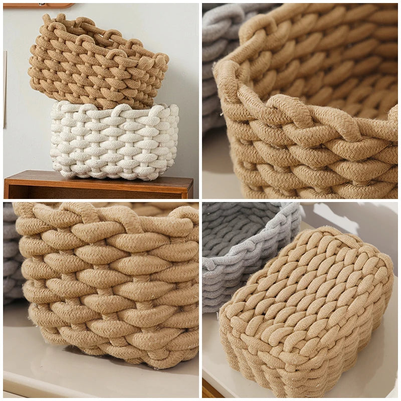 Grand panier en corde de coton fait main