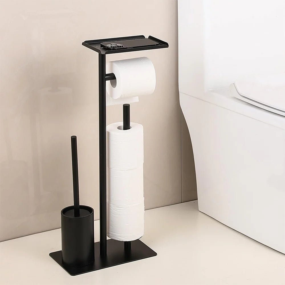 Ensemble WC sur pied, porte-rouleau et brosse, noir