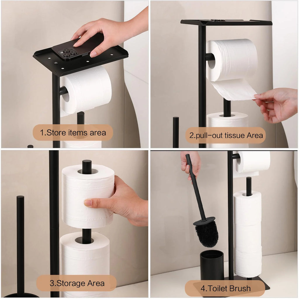 Ensemble WC sur pied, porte-rouleau et brosse, noir