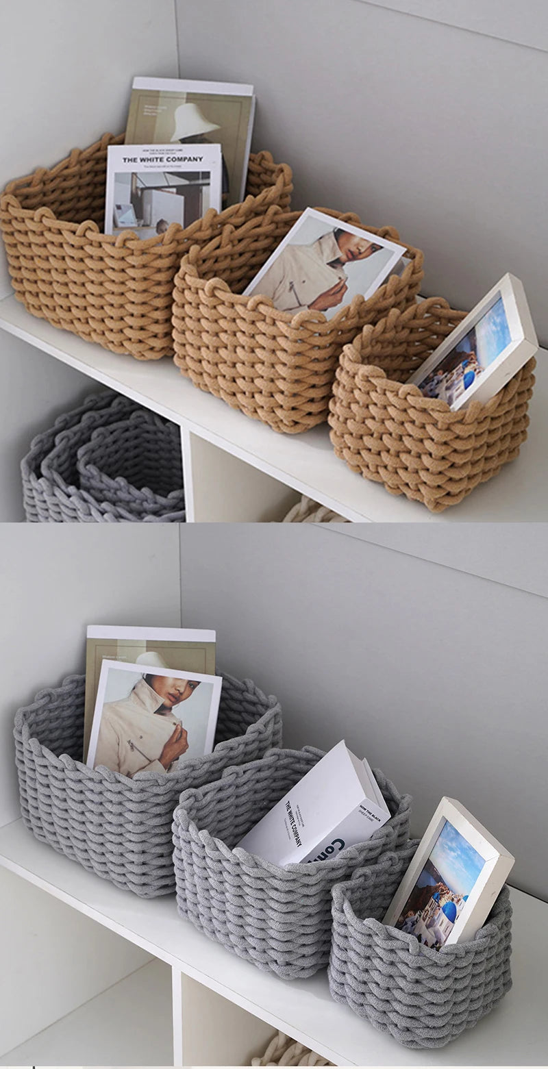 Grand panier en corde de coton fait main