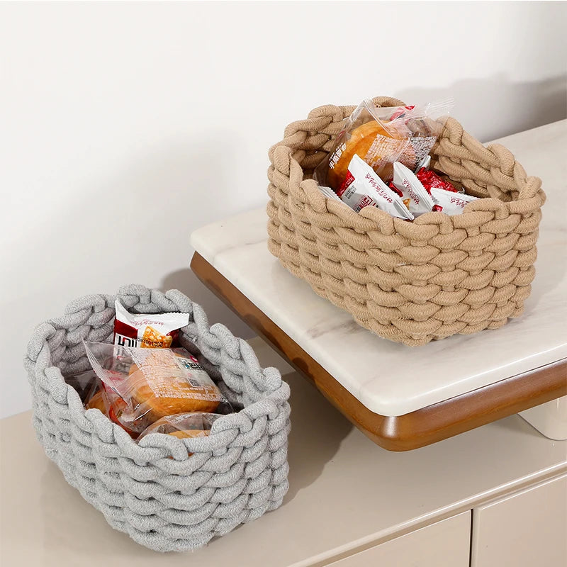Grand panier en corde de coton fait main