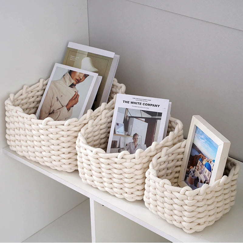 Grand panier en corde de coton fait main