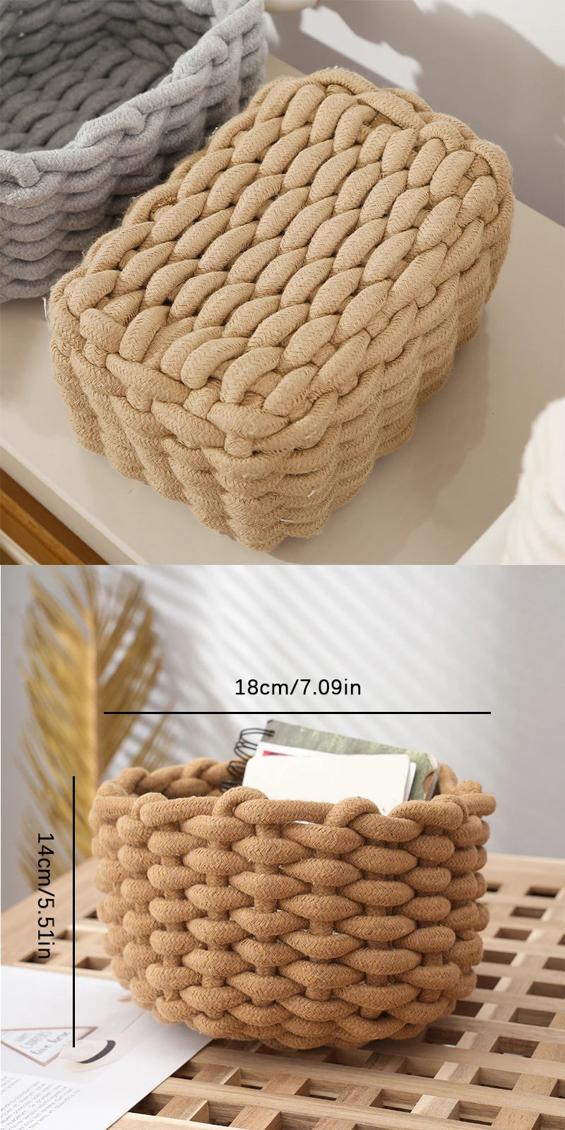 Grand panier en corde de coton fait main