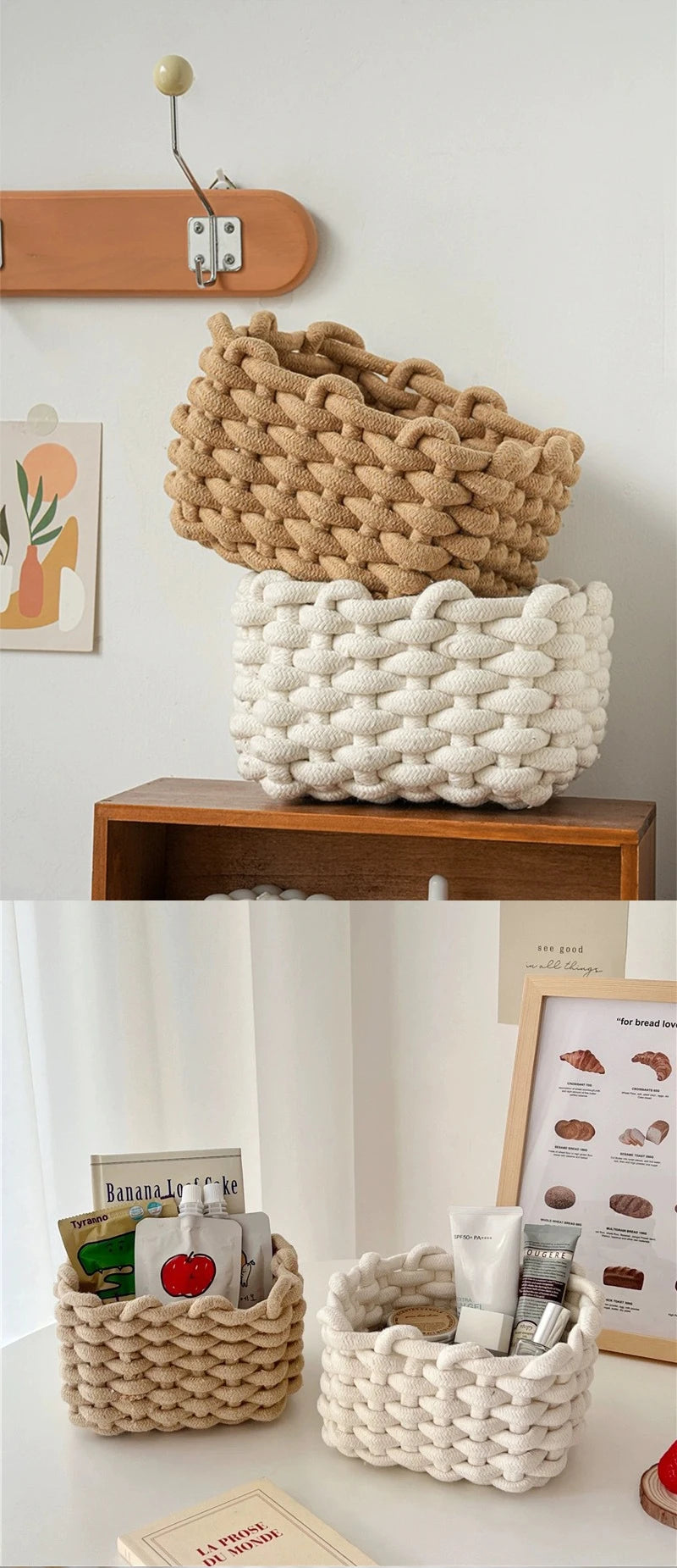Grand panier en corde de coton fait main