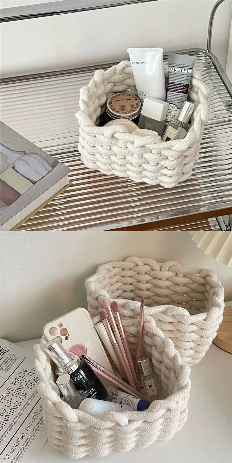 Grand panier en corde de coton fait main