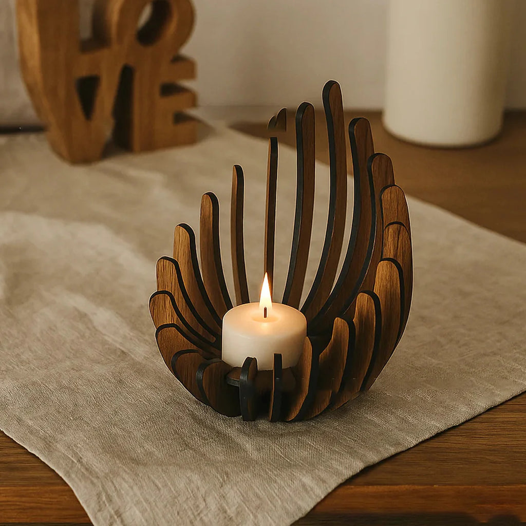 Bougeoir lotus en bois fait main