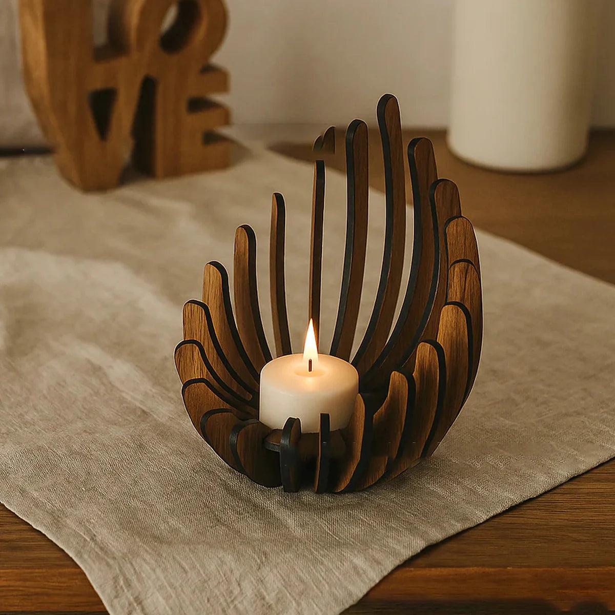 Bougeoir lotus en bois fait main