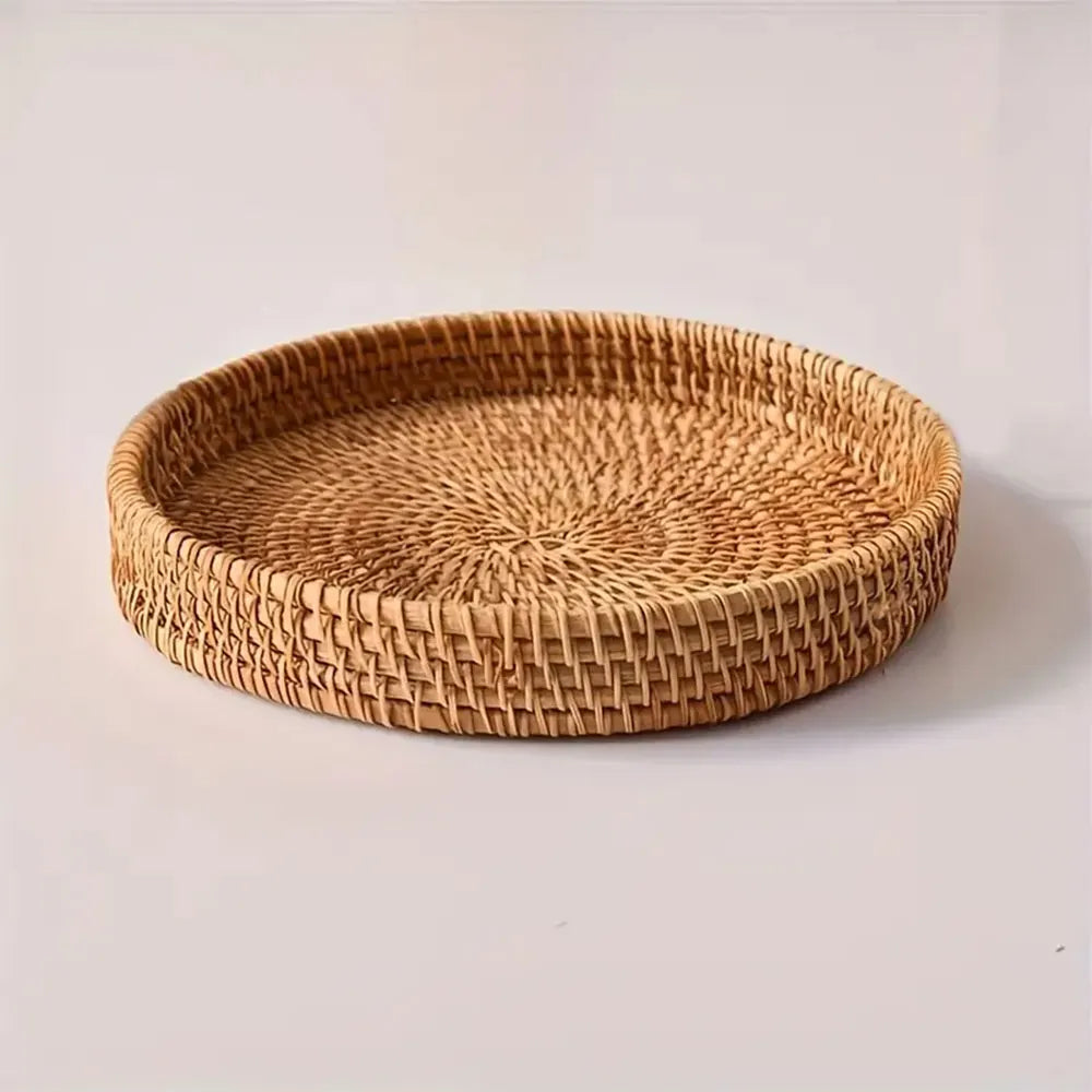 Corbeille ronde en rotin tressé main