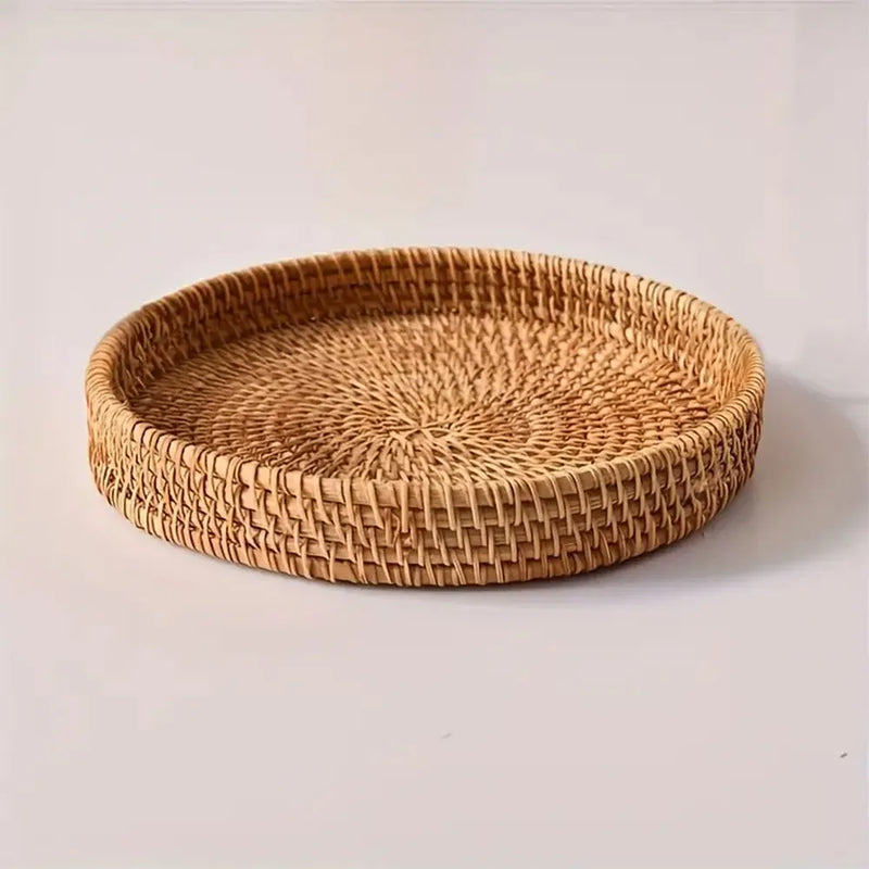 Corbeille ronde en rotin tressé main