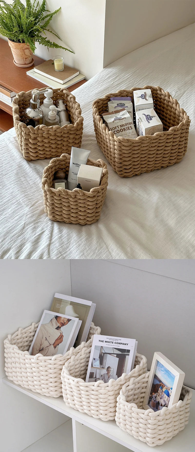 Grand panier en corde de coton fait main