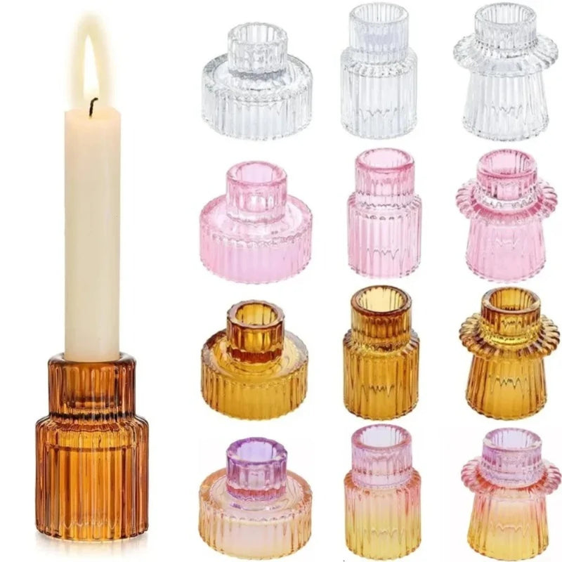 Set de 3 bougeoirs en verre côtelé