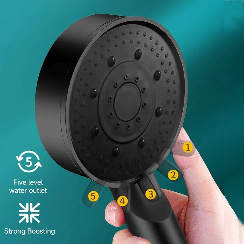 Pommeau de douche 5 jets, grande tête noire