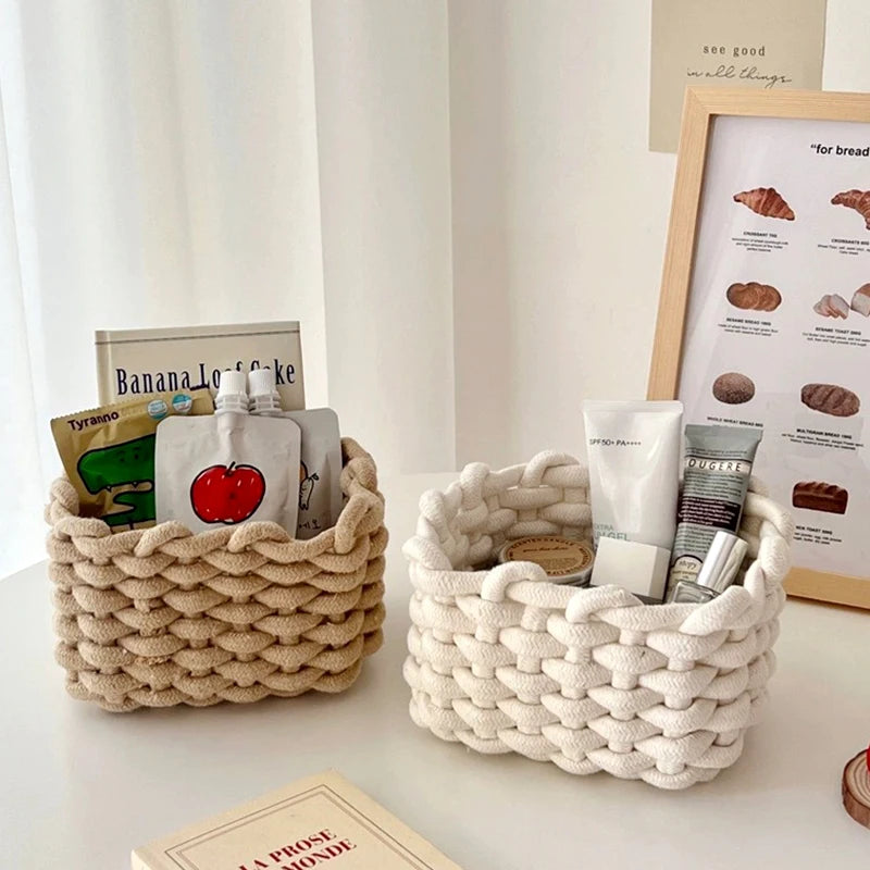Grand panier en corde de coton fait main