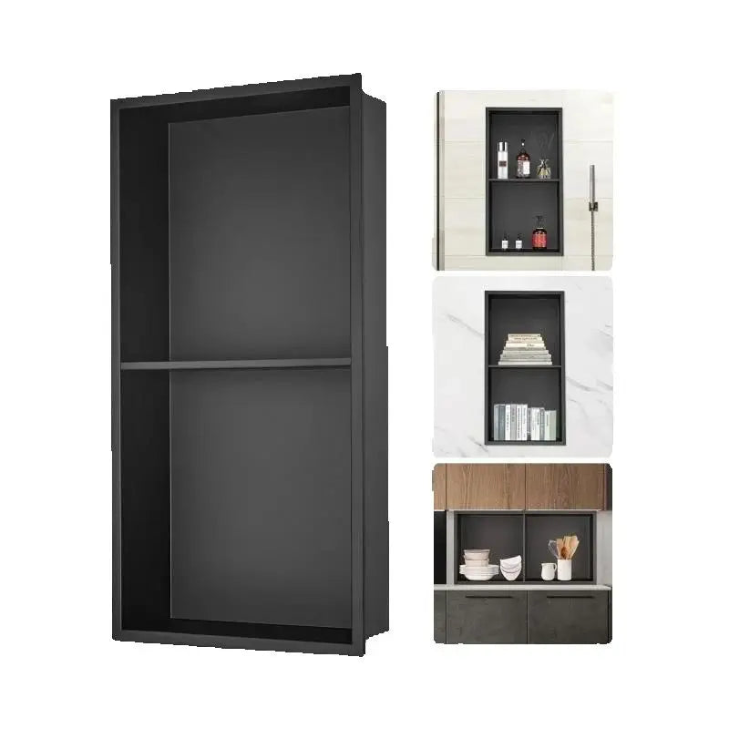 Niche murale de douche encastrable, inox noir