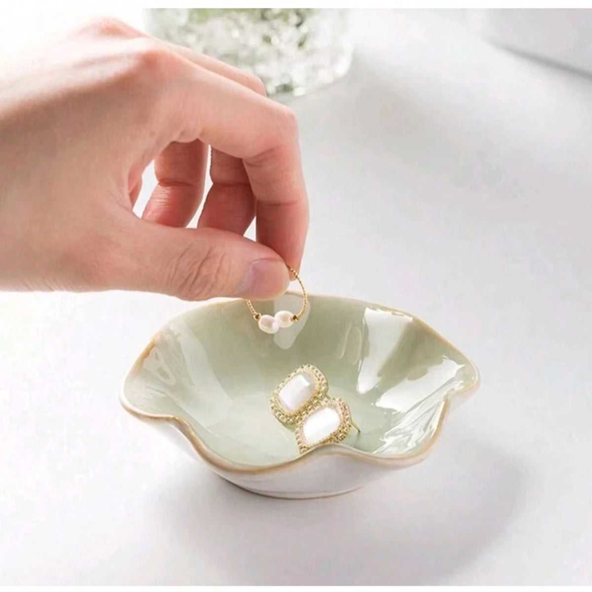 Vide-poche feuille de lotus céramique