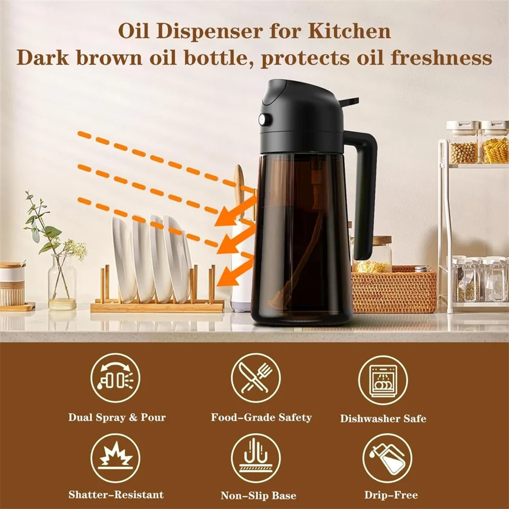 Huilier en verre 2 en 1 (verseur et spray)